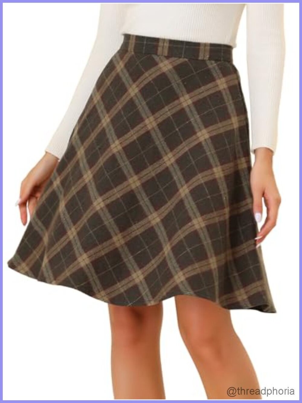 Women's Vintage Tartan A-Line Skirt - Elastic Waist, Fully Lined